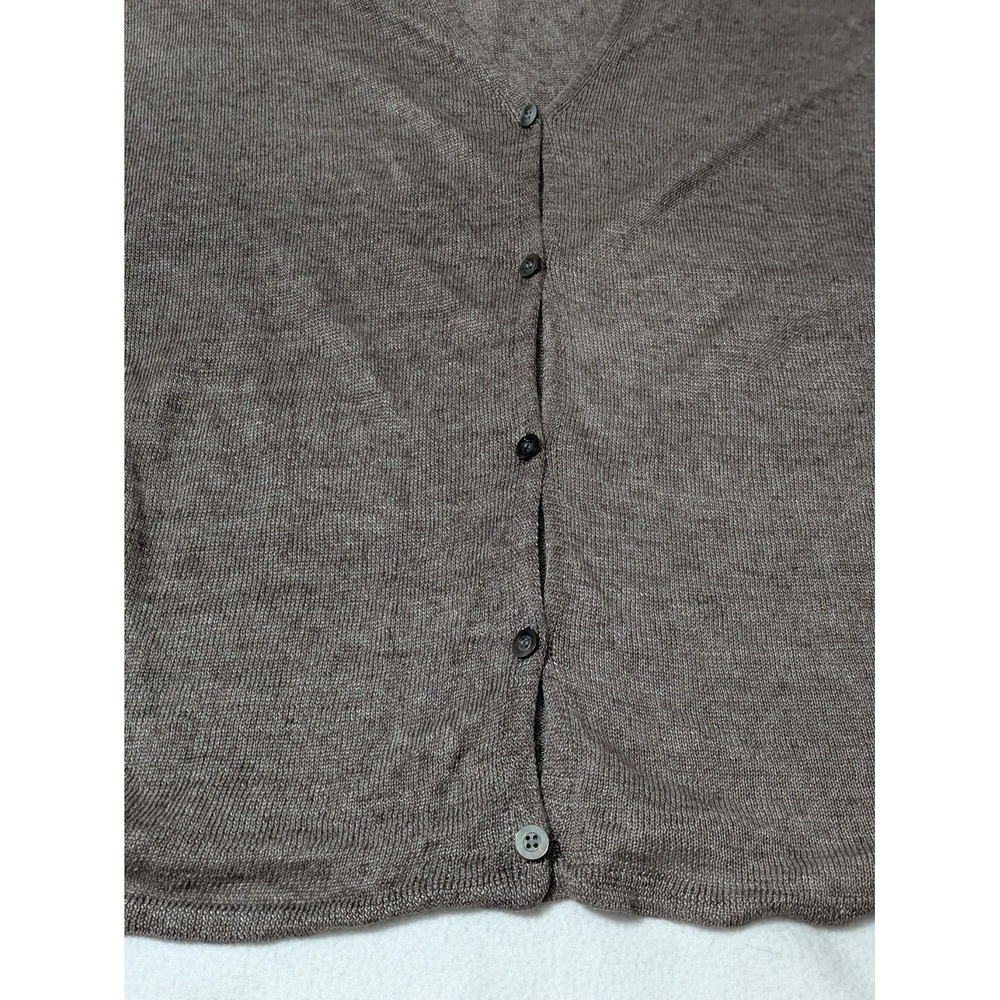 Eileen Fisher L 100% Linen Brown Button Down Cardigan High Low Long Lagenlook - Picture 6 of 10